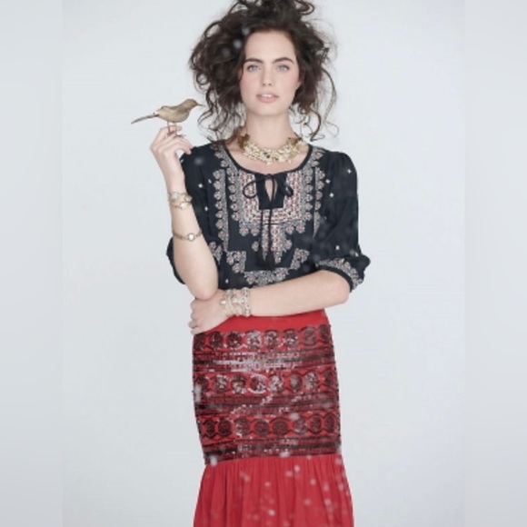 New Anthro MOULINETTE SOEURS Suelta Skirt Straight Pencil Trumpet Sequin Red - Picture 4 of 12